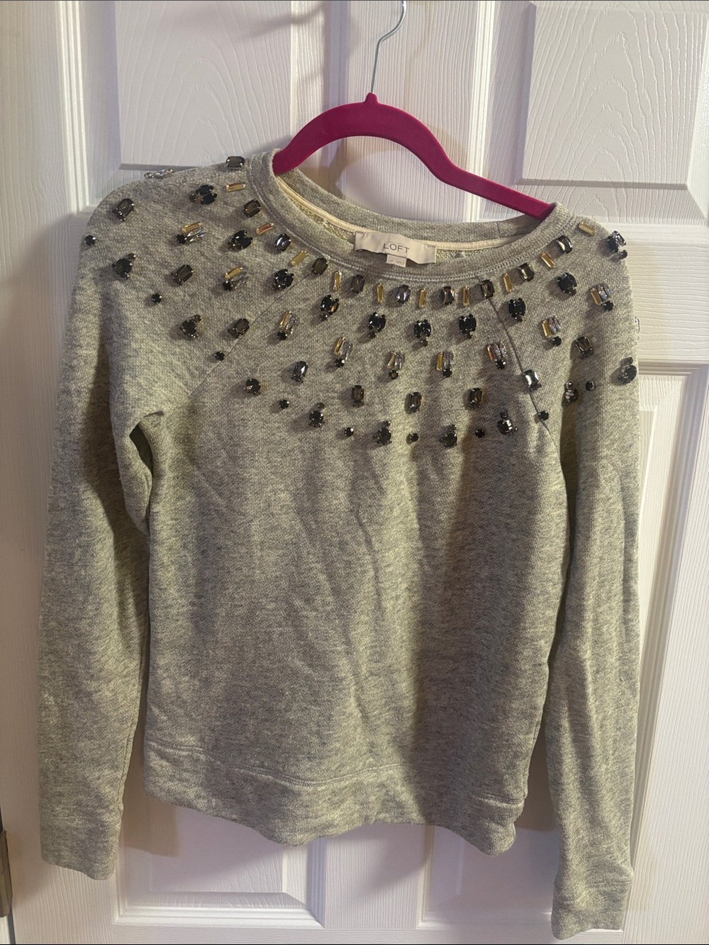 LOFT Gray Sweatshirt with Black and Gold Bead Embellishment
